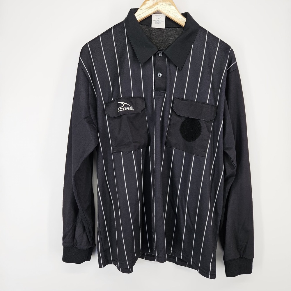 SCORE Soccer Black Whitr Referee Jersey Shirt Long Sleeve‎ Adult Large Striped